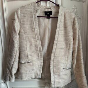 H&M classic cream open blazer w/ zipper accents, women's size 12